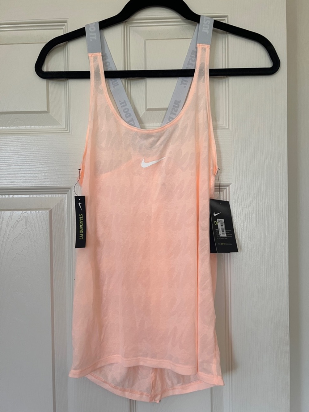 Nike Women's Light Peach Mesh Tank Top with Gray Straps